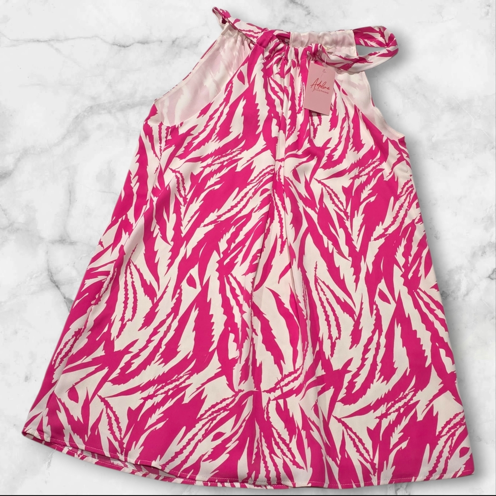 Tryche Pink & White Sleeveless Dress Summer Spring Easter Size Small (S) E6